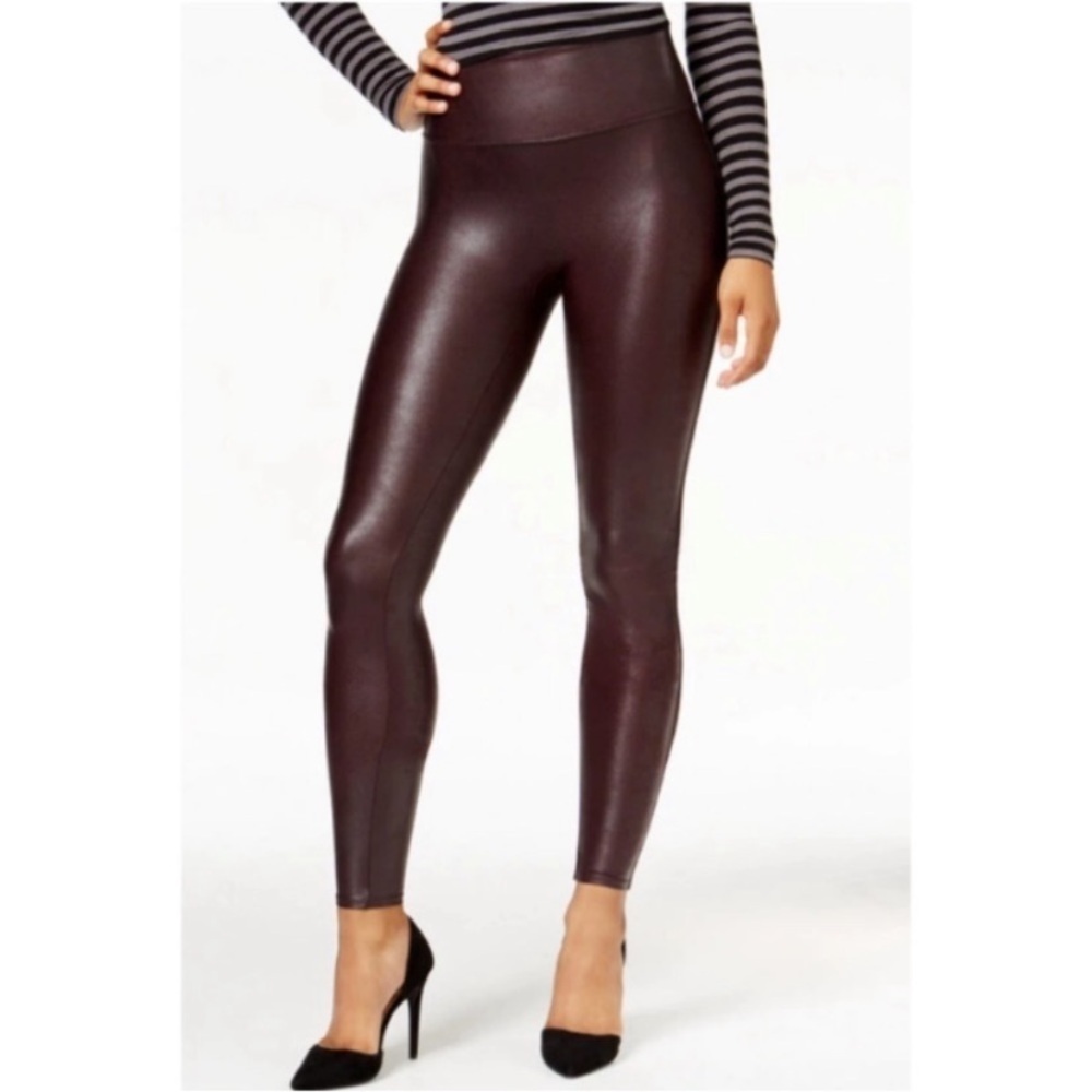Spanx Faux Leather Leggings in Wine Size Small NWT New - Picture 3 of 16